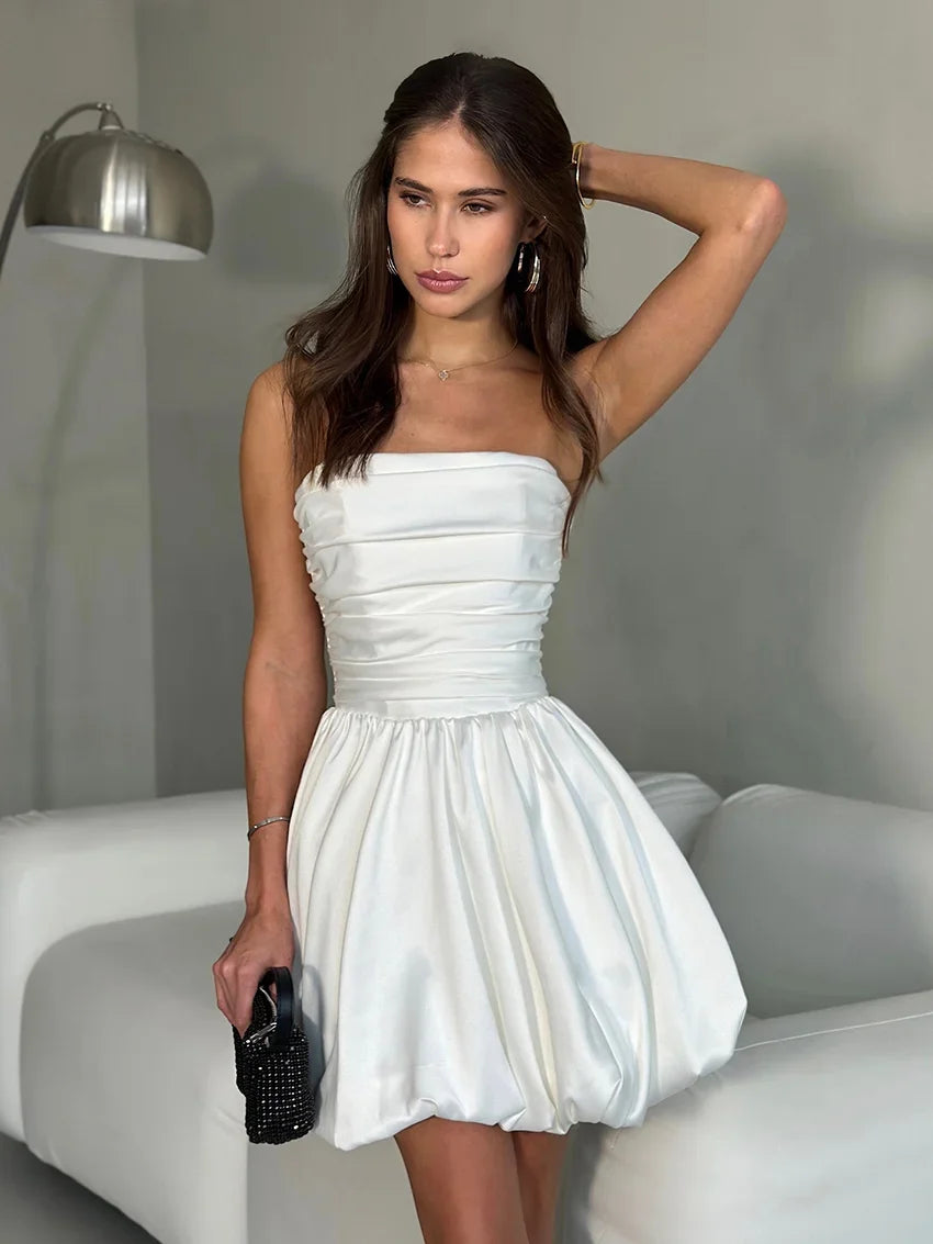 Elegant Satin Strapless Mini Dress for Summer Parties