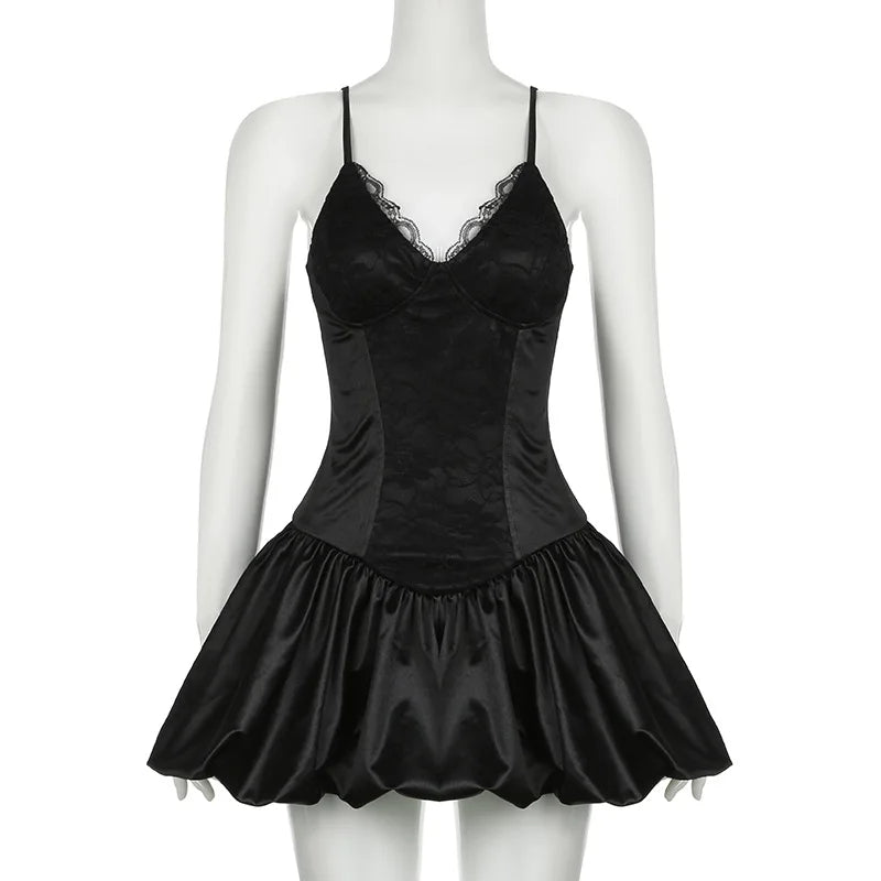 Sexy V-Neck Lace Patchwork Suspender Mini Dress for Women - Image 5