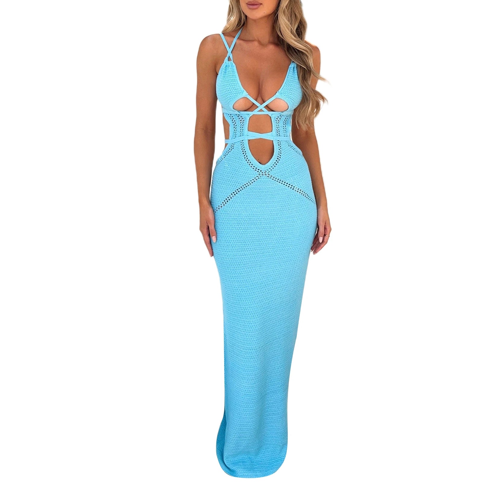 Trendy Backless Maxi Cut Out Halter Dress for Women - Image 8