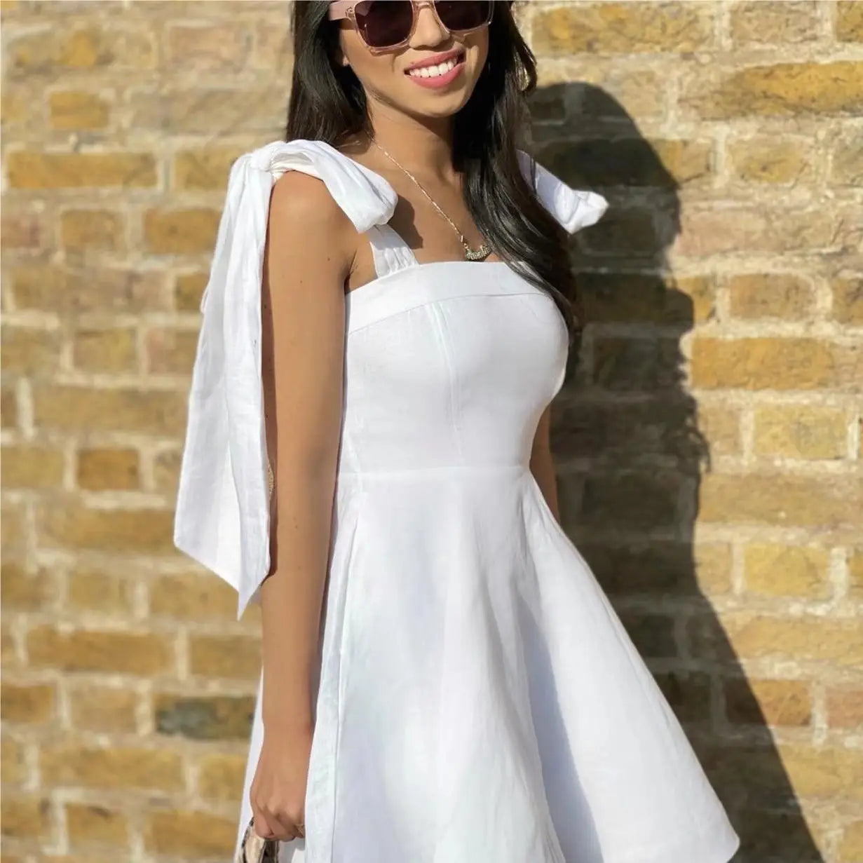 Elegant Ruffle Mini White Summer Dress for Parties - Image 5