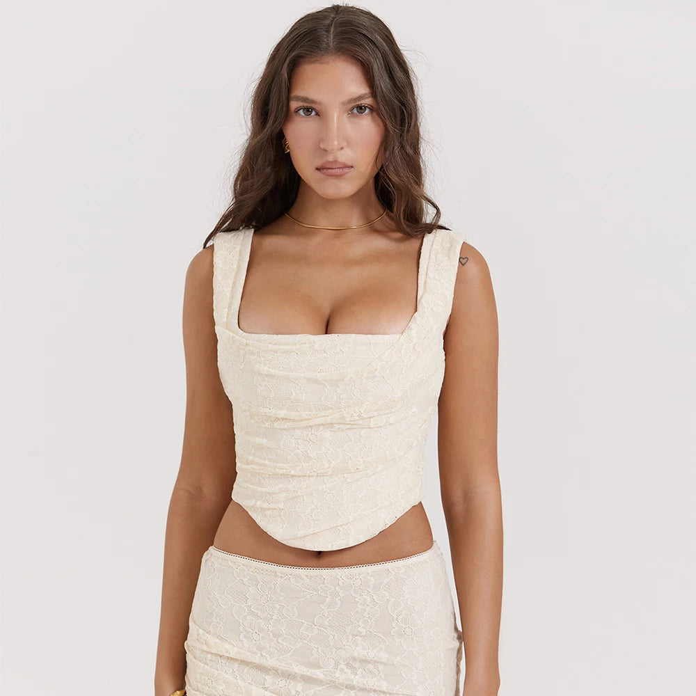 Elegant Lace-Up Cropped Top for Summer Elegance