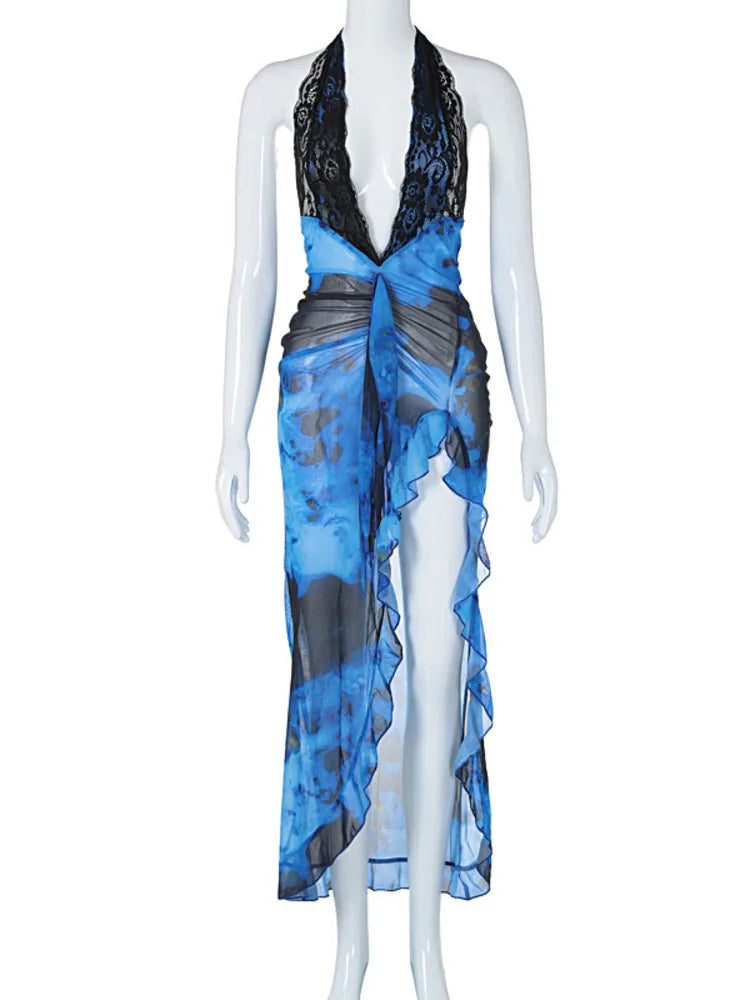 Women's Summer Lace Patchwork Irregular Split Dress - Image 9