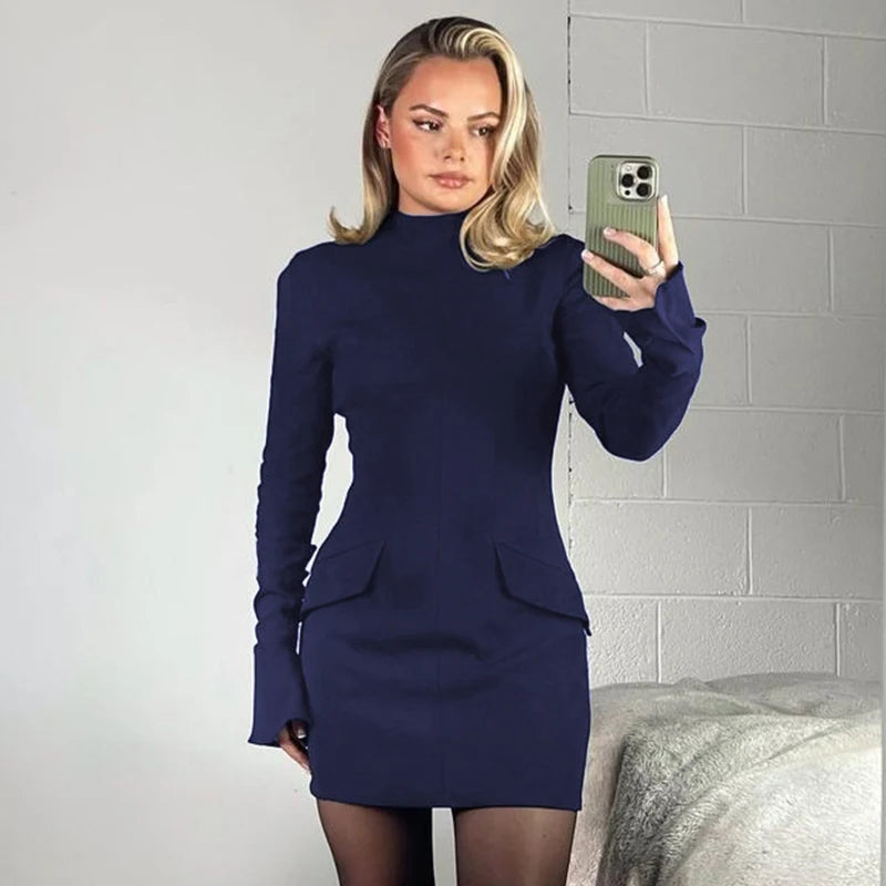 Elegant Patchwork Long Sleeve Mini Dress for Parties - Image 4