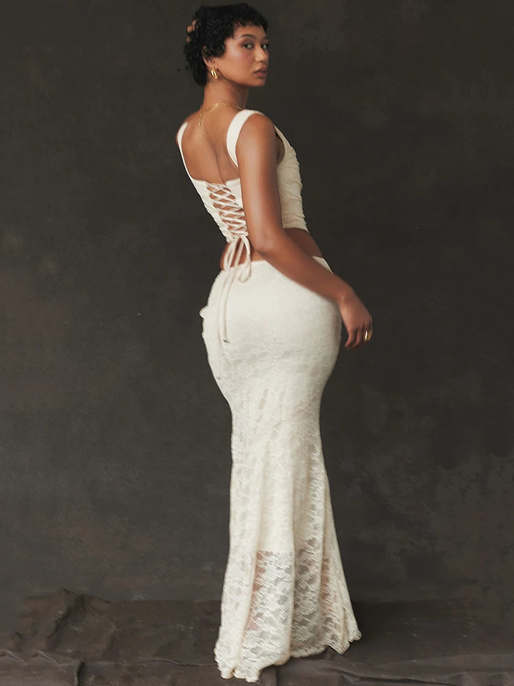 Elegant Lace Two-Piece Skirt Set for Women - Image 3