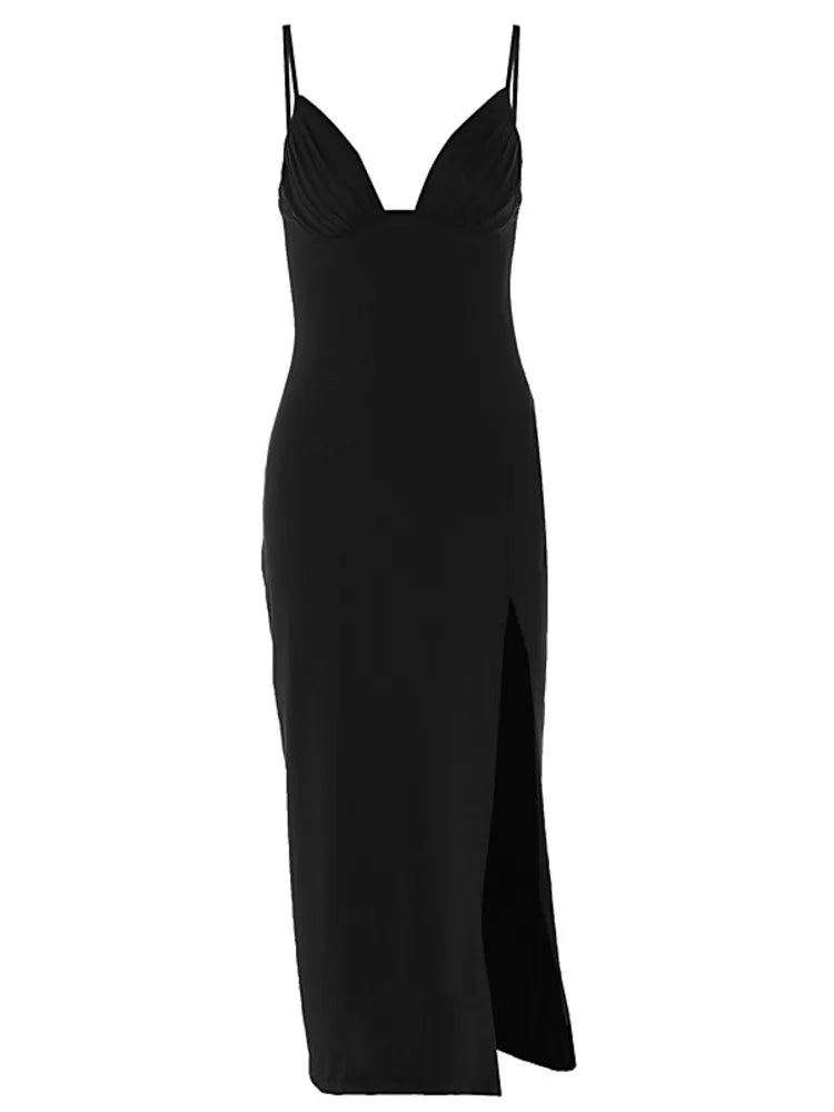 Solid Sexy V-Neck Backless Midi Dress for Women - Image 5