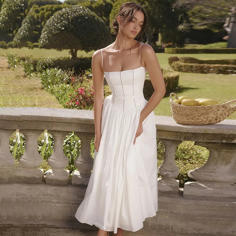 Elegant White Backless Long Summer Dress for Women