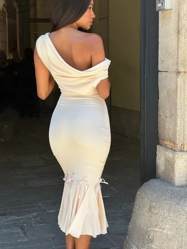 Elegant Irregular Ruffle Edge V-Neck Evening Dress for Women - Image 3