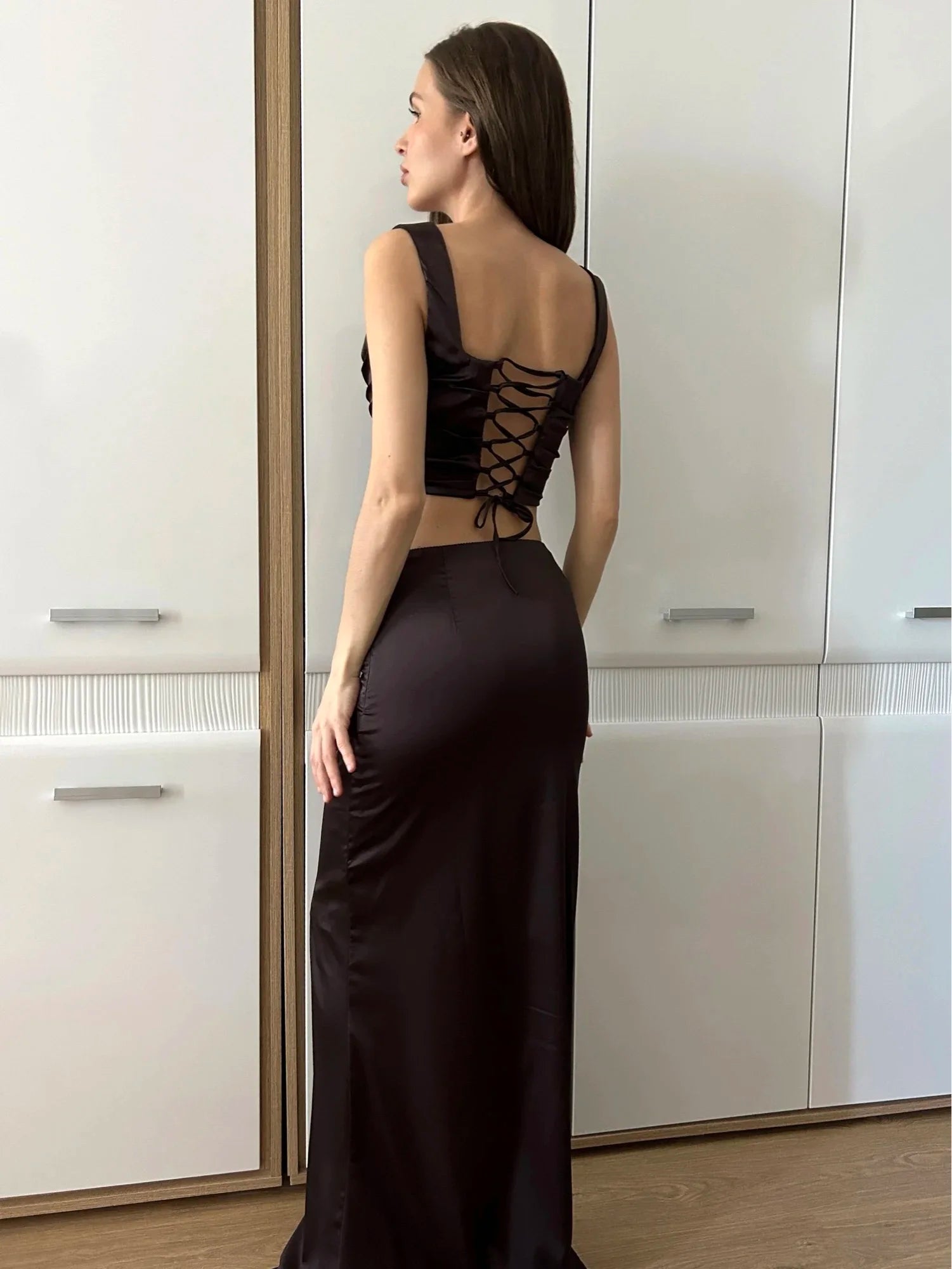 Elegant Satin Christmas Dress Set for Women - Bodycon Corset & Skirt - Image 6