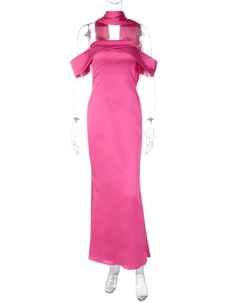 Elegant Off-Shoulder Satin Bodycon Maxi Dress for Women - Image 8