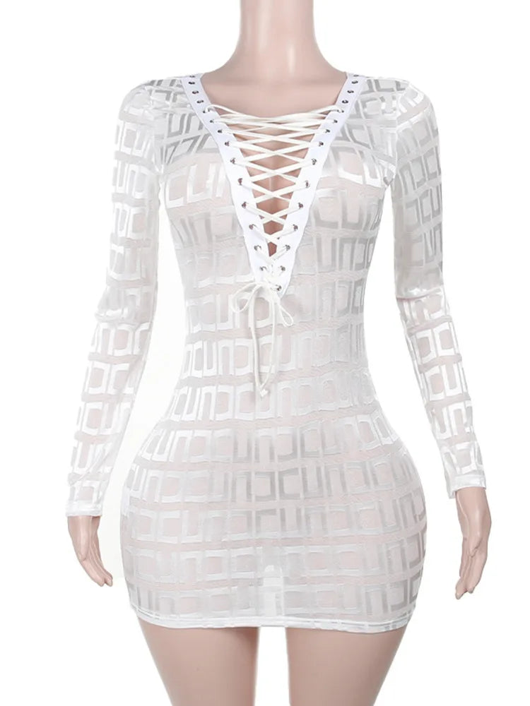 Elegant Deep V Lace-Up Short Skirt Dress for Women - Image 7