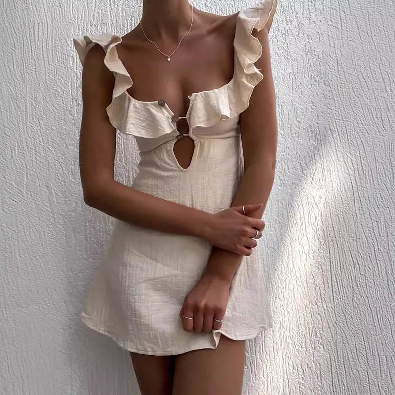 Chic Ruffle High Waist Sleeveless Mini Dress for Holidays - Image 3
