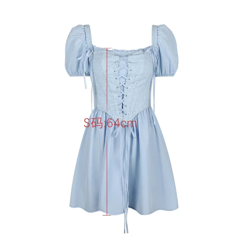 Elegant Summer Blue Puff Sleeve Corset Mini Dress - Image 6