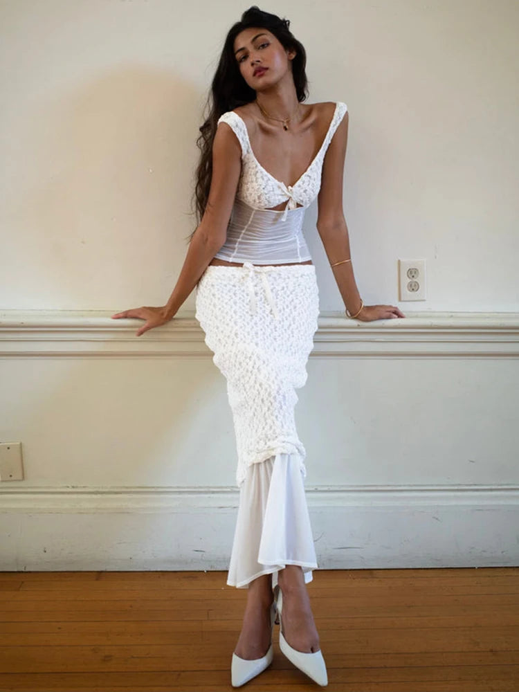 Elegant Two-Piece Lace Patchwork Tank Top & Skirt Set - Image 5