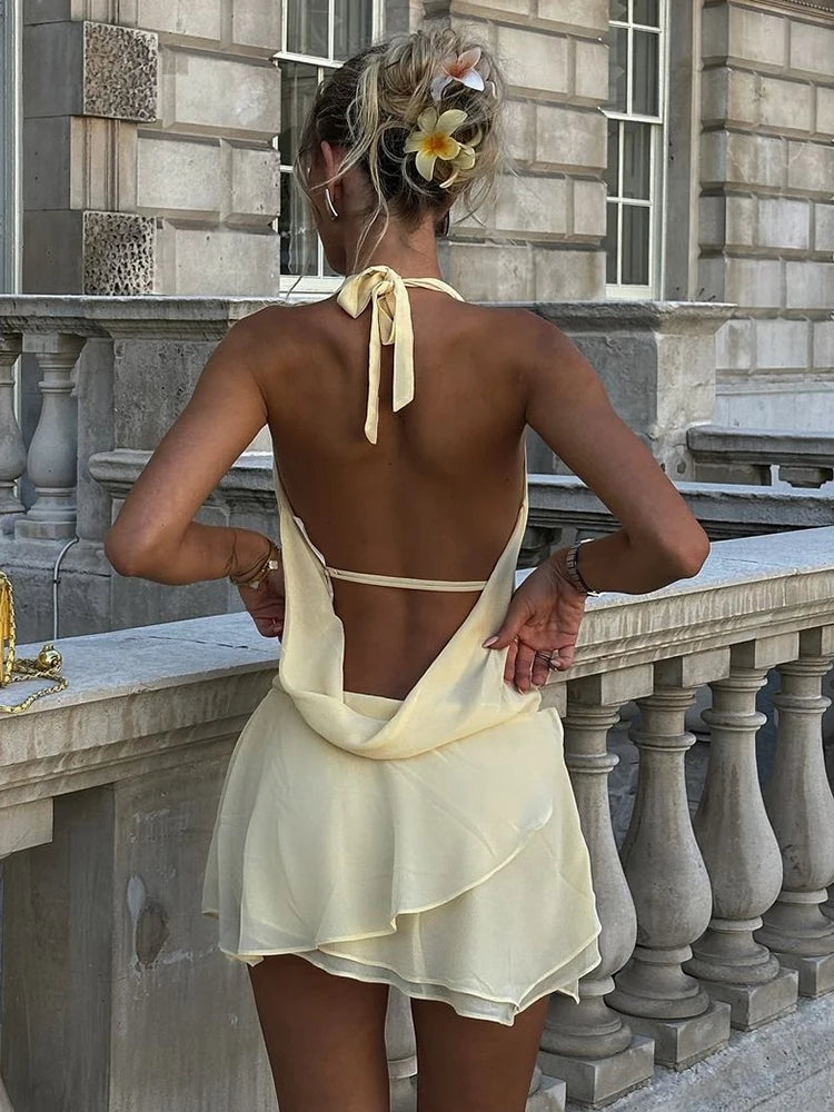 Elegant Backless Halter Mini Dress for Summer Beach - Image 4