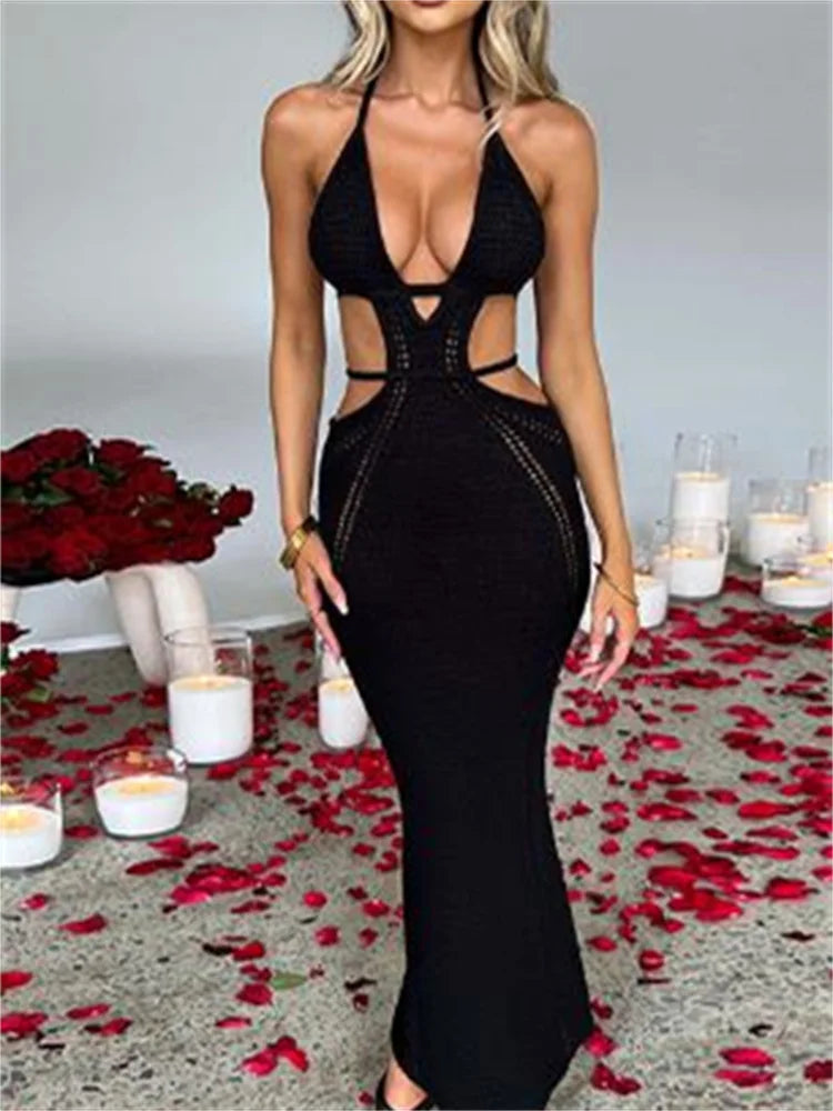 Sexy Sleeveless V-Neck Cutout Backless Knit Dress - Image 9