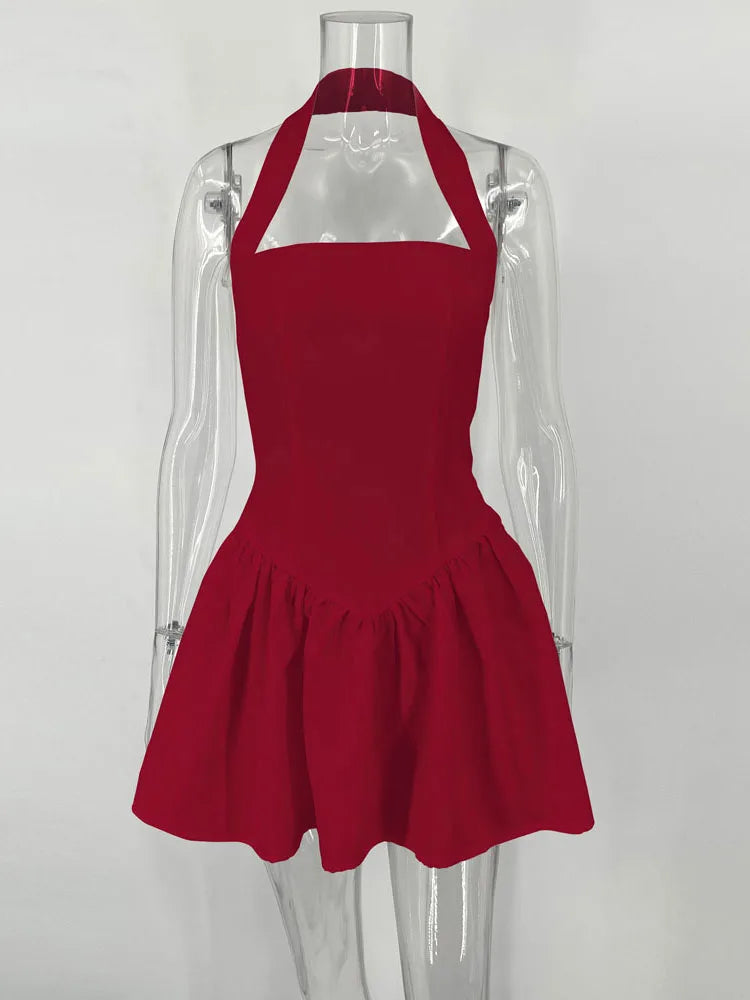 Chic White Ruffled Halter Mini Dress for Women - Image 9