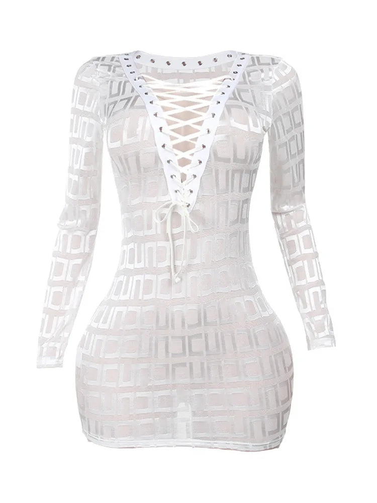 Elegant Deep V Lace-Up Short Skirt Dress for Women - Image 6