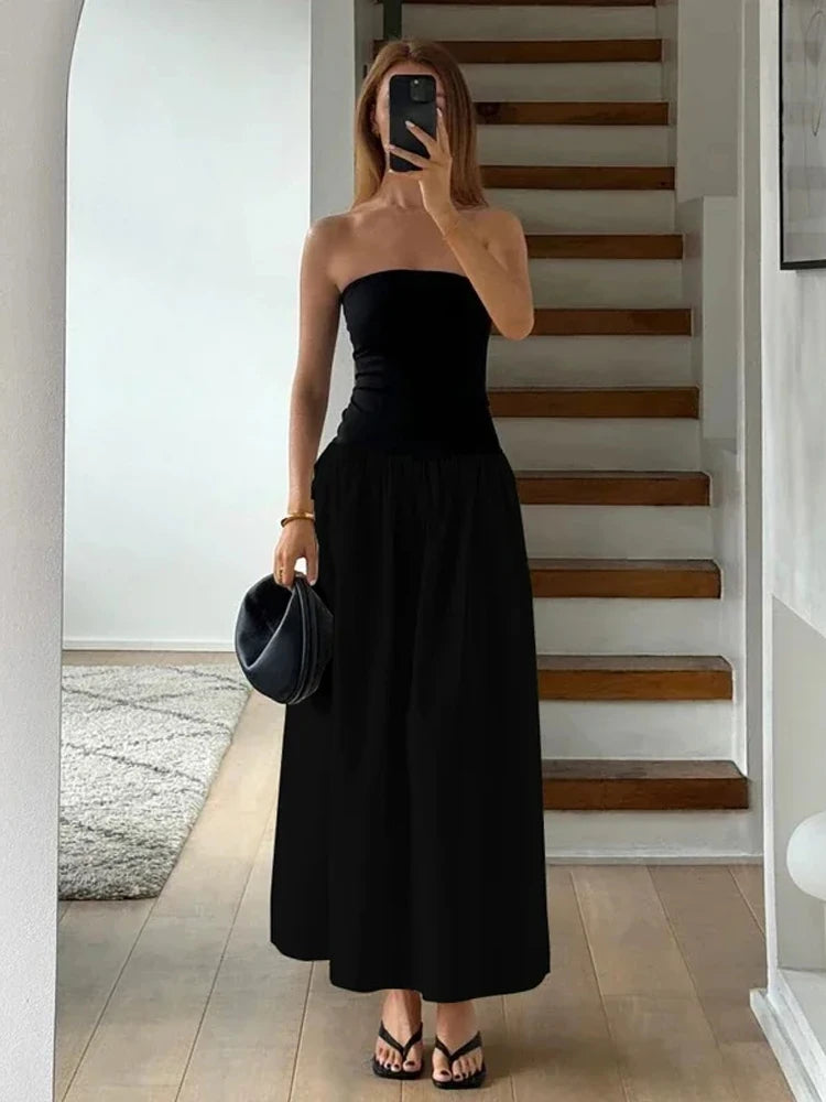 Contrast Color A-Line Strapless Party Dress for Women - Image 9