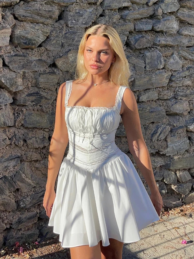 Elegant V-Neck Cotton A-Line White Dress for Parties - Image 3