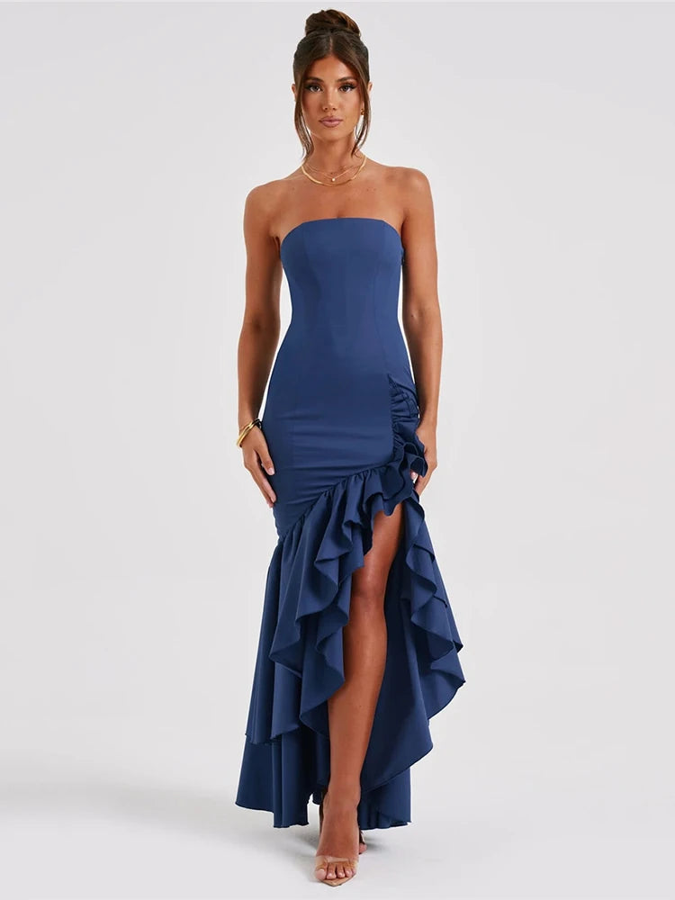 Sexy Strapless High Split Ruffle Dress for Night Out - Image 3
