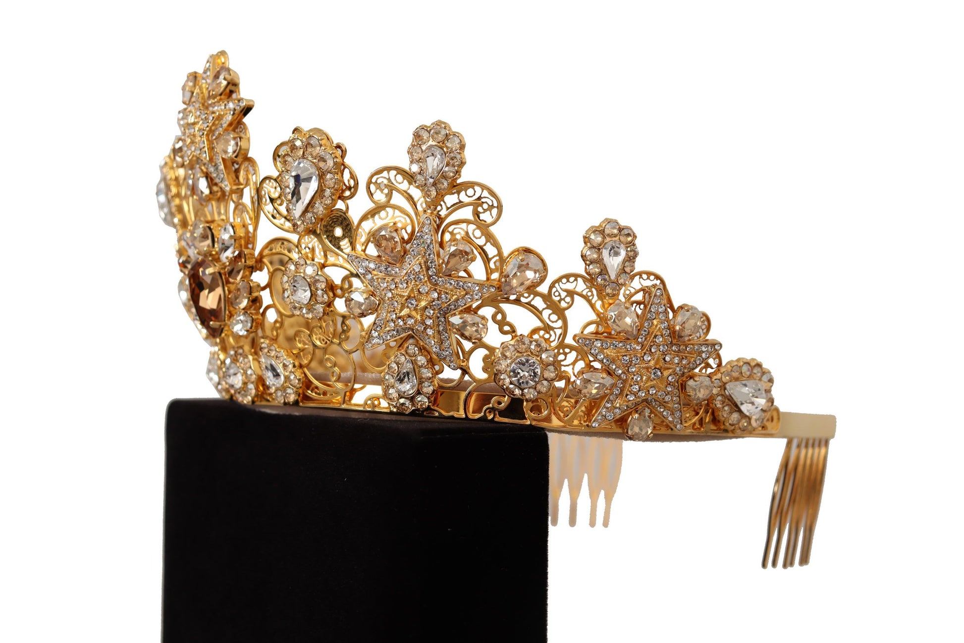 & Gabbana Gold Tone Brass Star Clear Crystal Diadem Tiara