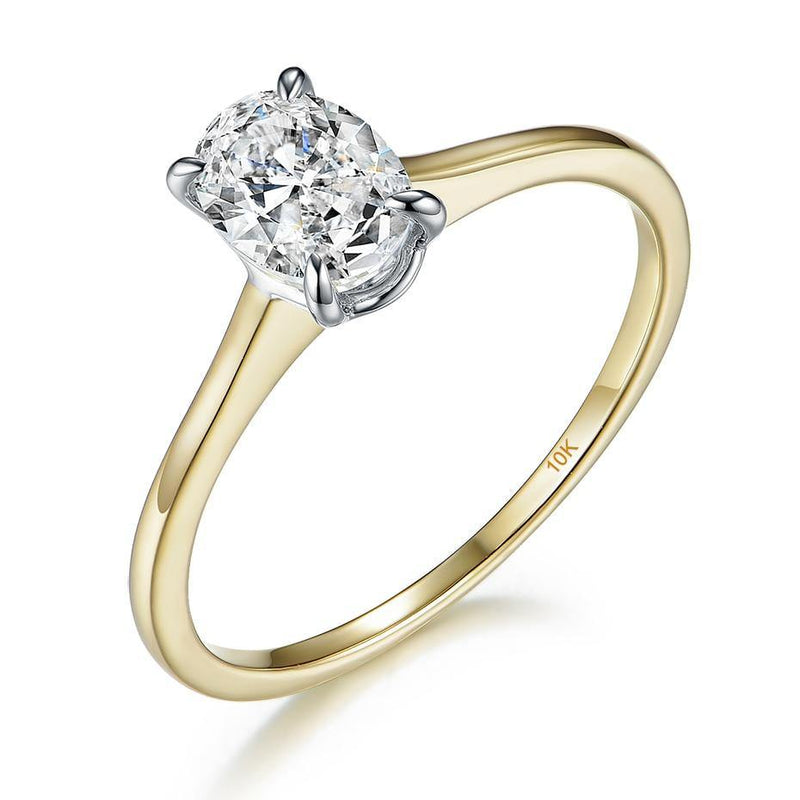 Oval Solitaire Certified Moissanite 10K Yellow Gold Engagement Ring