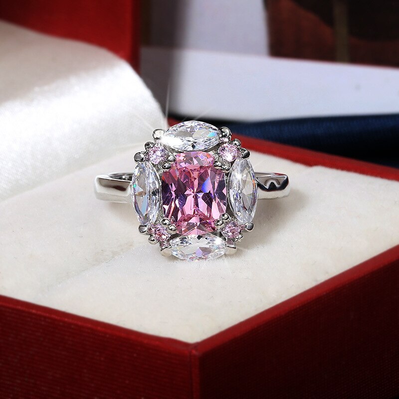 Exquisite Silver Plate Moissanite Pink Gemstone Wedding Ring Silver Ring High Jewelry Wedding Rings for Couples