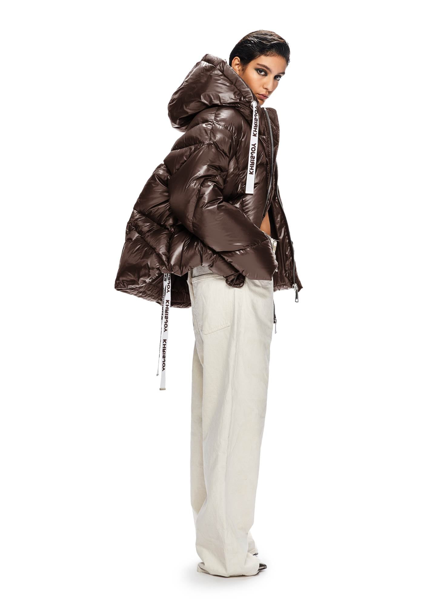 Puff Khris Iconic Shiny, Chocolate - Designer Puffer Down Jackets