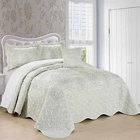 Damask 4 Piece Embroidery Bedspread Set