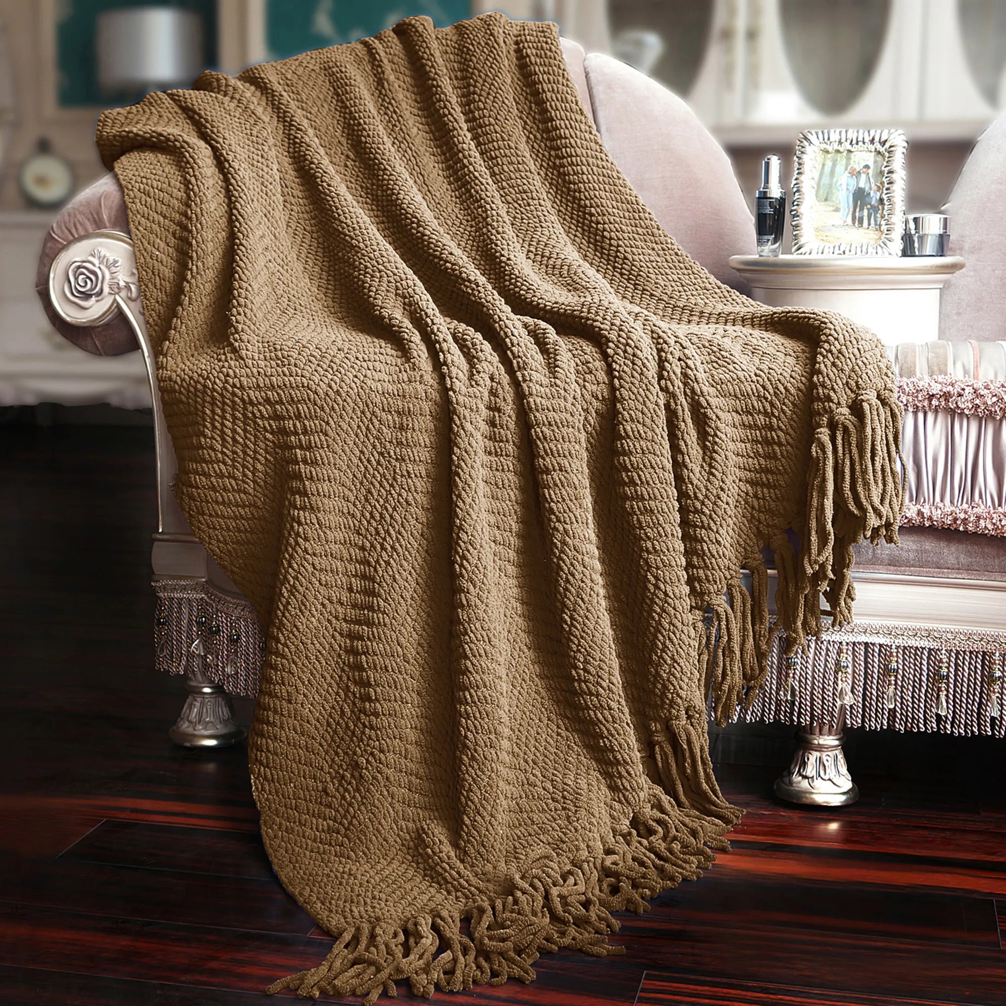 Knitted Tweed Throw Blanket