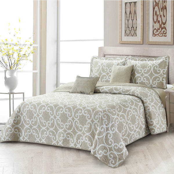 5 Piece Printed Microfiber Quilt Bedspread Set - Glena Gatework