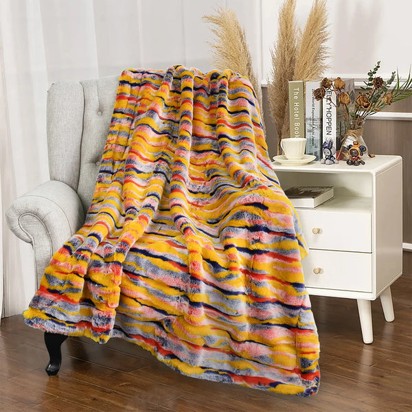 Multi Jacquard Faux Fur Throw