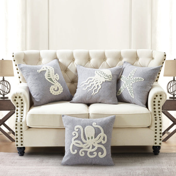 Sea World Faux Linen 4 Piece Decorative Pillow Covers