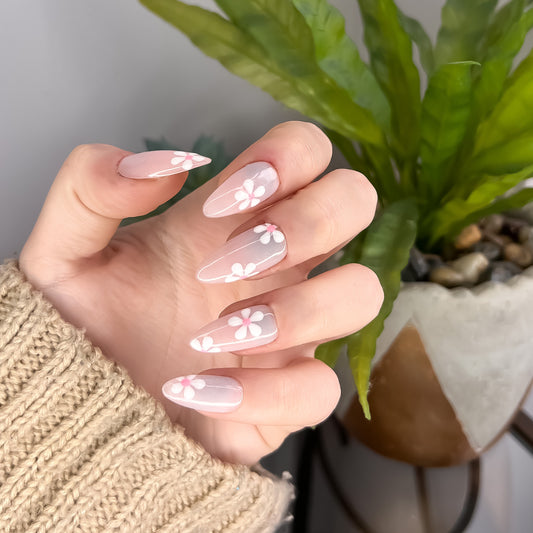 Green Daisy Nude Luxury Press On Nails – Prestige Nails