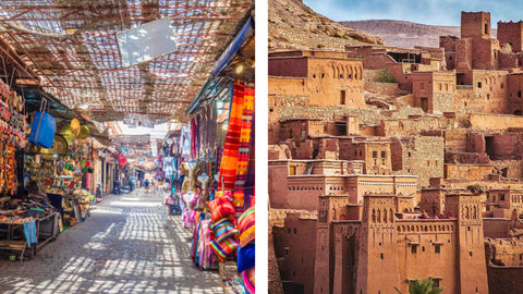 Morocco, sandstone cities and bustling spices market, artisans and handmade leather products