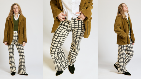 Eclectic Elegant Outfit with Oversized Jacket, Marni Pants and Green Velvet Babú slippers. Our handmade loafers are handmade in Italy and are the perfect shoe for an eclectic yet elegant outfit