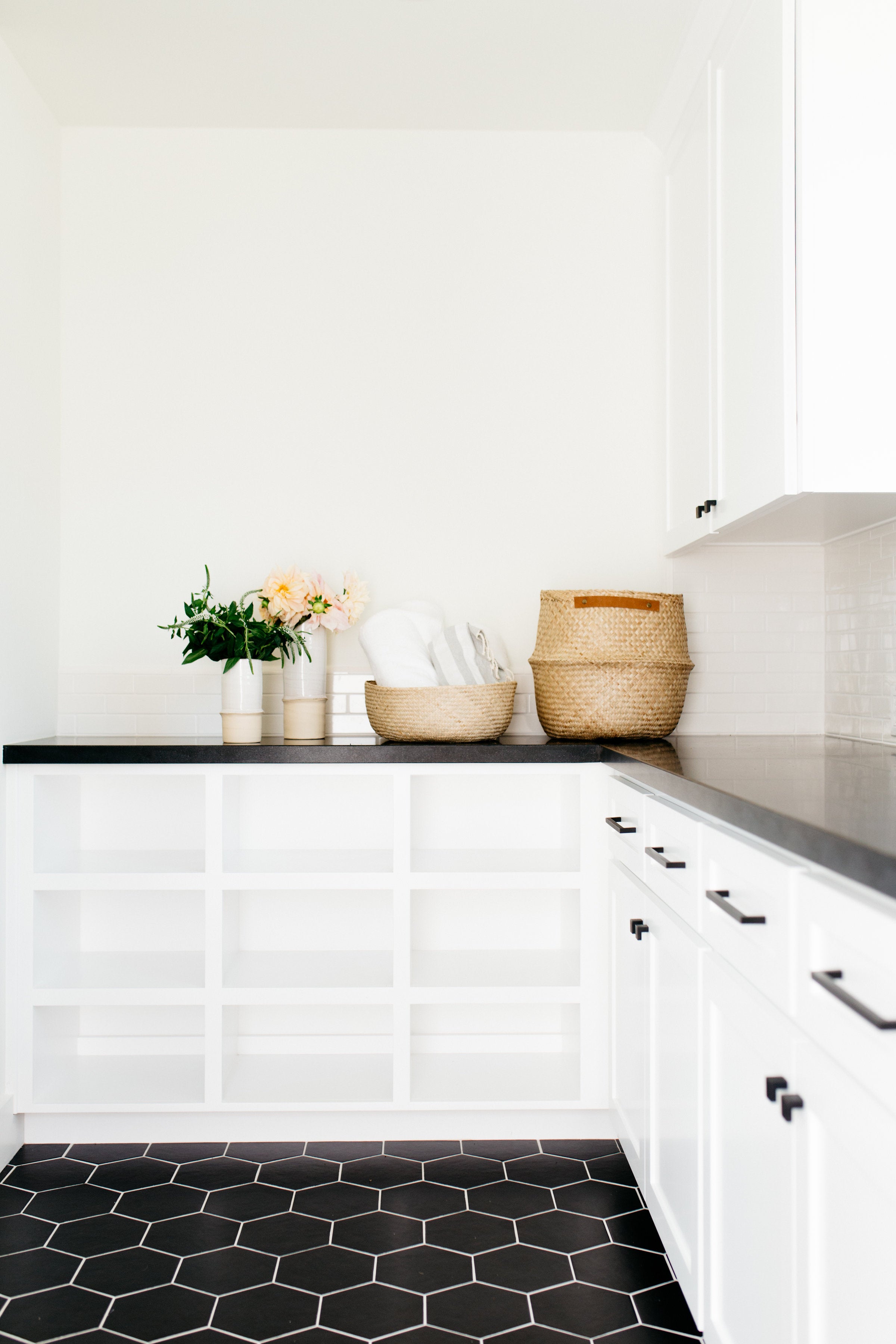 Devonshire greige design shop + interiors black and white laundry room