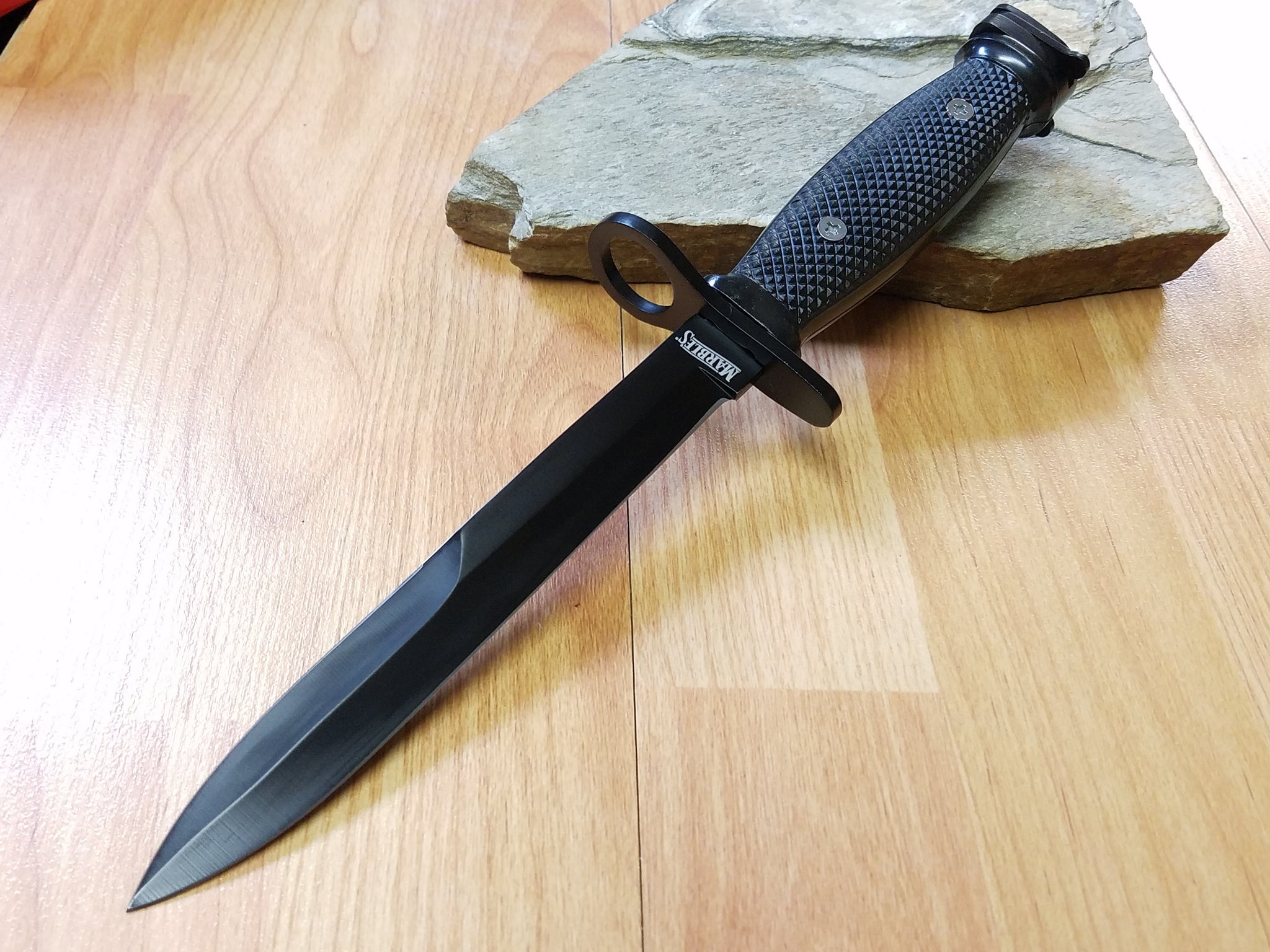 Marbles M-7 M16 Combat Bayonet Double Edge Black Fixed Blade Knife 552 ...