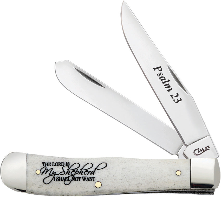CASE XX Psalm 23 Natural Bone Trapper Folding Pocket Knife Christ Psalm of David 08795
