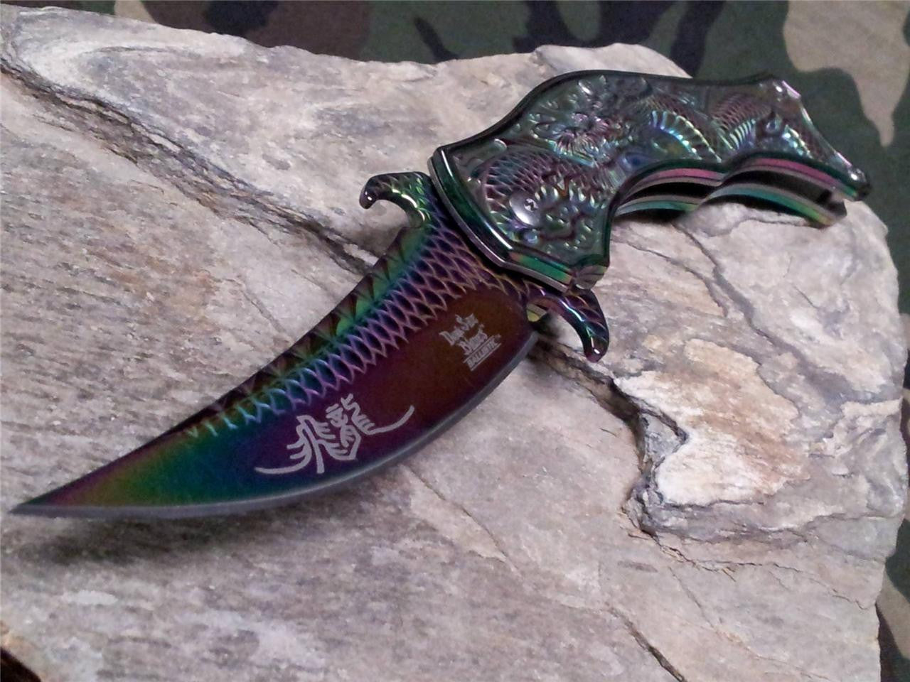 Dark Side Folding Knife Fantasy Rainbow Titanium Dragon - a019rb