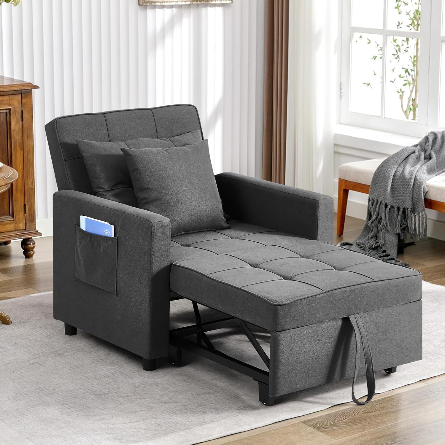 3-in-1 Convertible Sleeper Sofa Bed Chair With Reclining Lounger Function