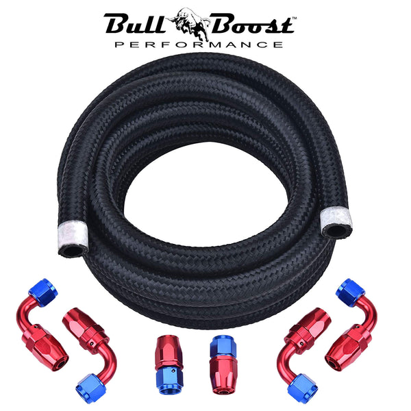 20 ft Black AN6 Stainless Steel Braided Fuel Line + 6AN Hose End