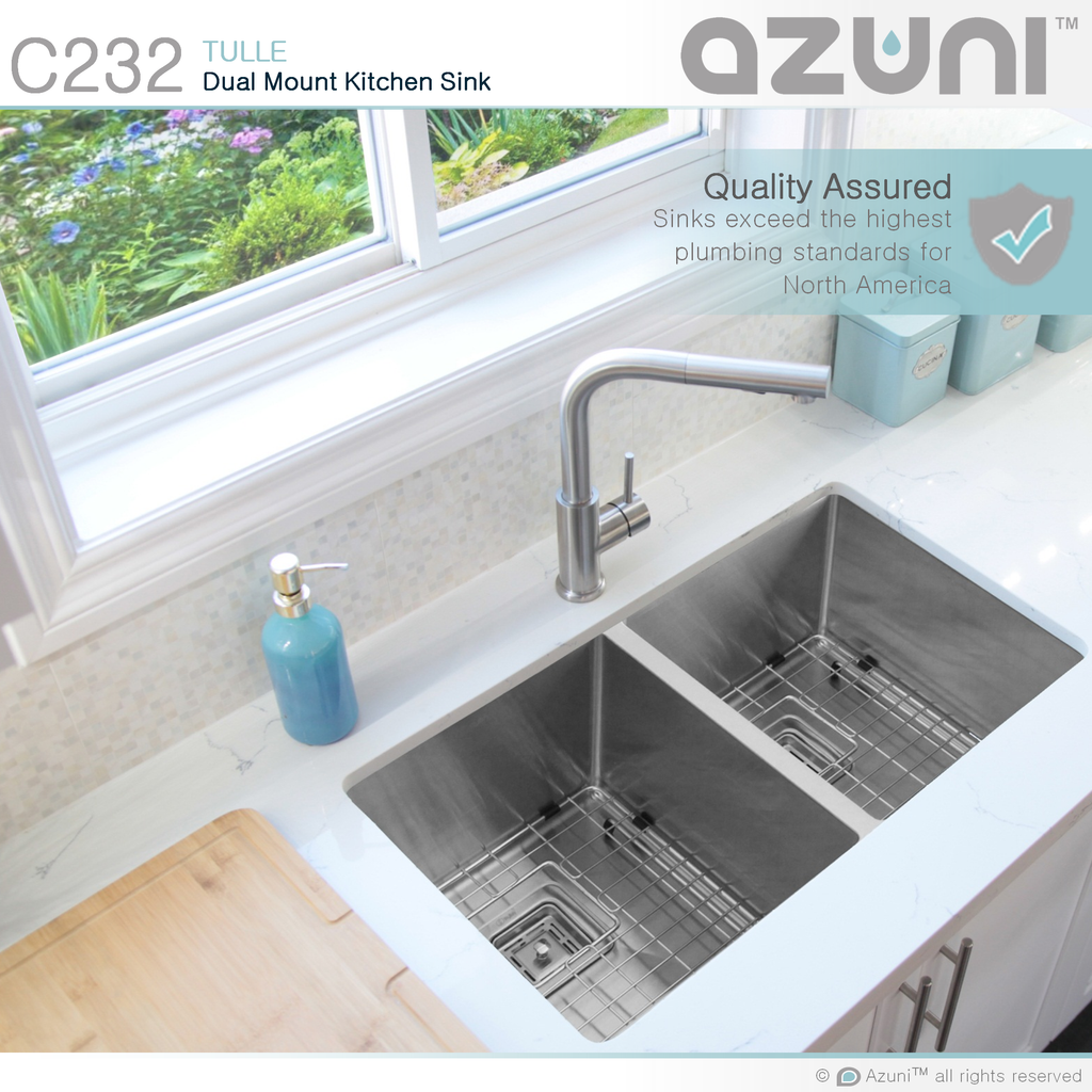 Azuni 30l X 20.5w-inch Top Mounted Double Bowl Stainless Steel Ledge  Workstation Kitchen Sink Accessories Included