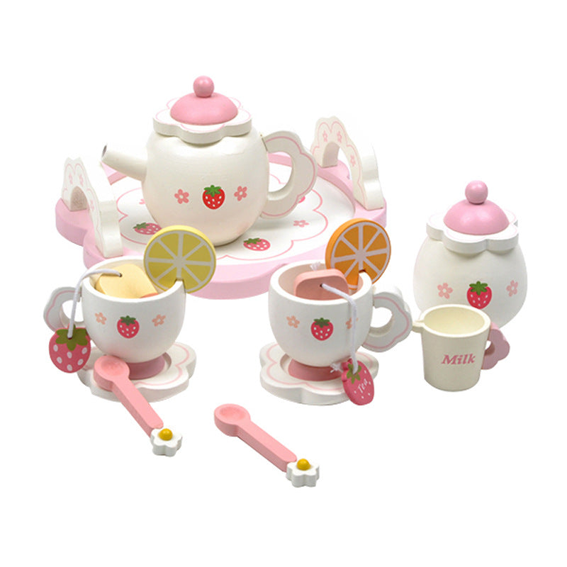 Wooden Tea Set for Little Girls,Wooden Toys,Toddler Tea Set,Play Food playset for Kids Tea Party