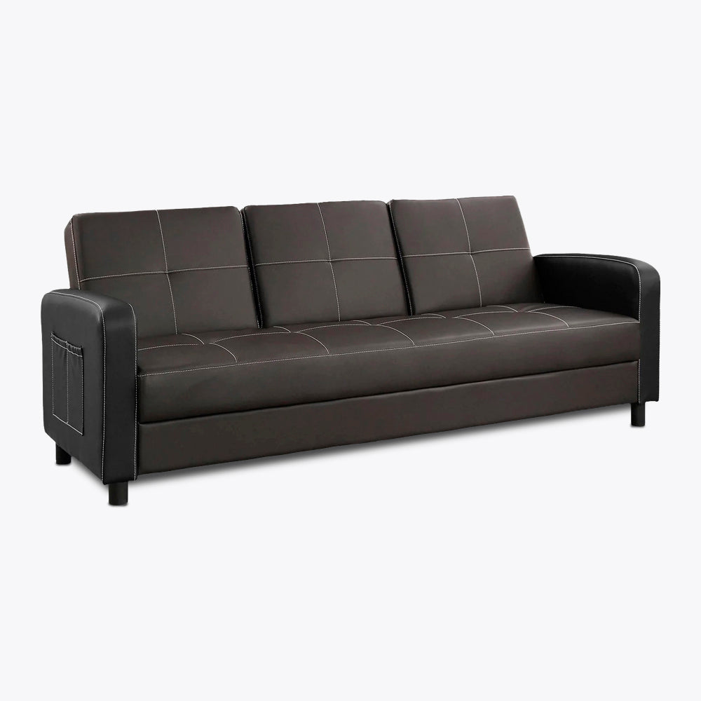 Montana 3 Seater Faux Leather Sofa Bed - Black