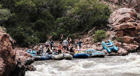 Overnight rafting gear with river station gear. 