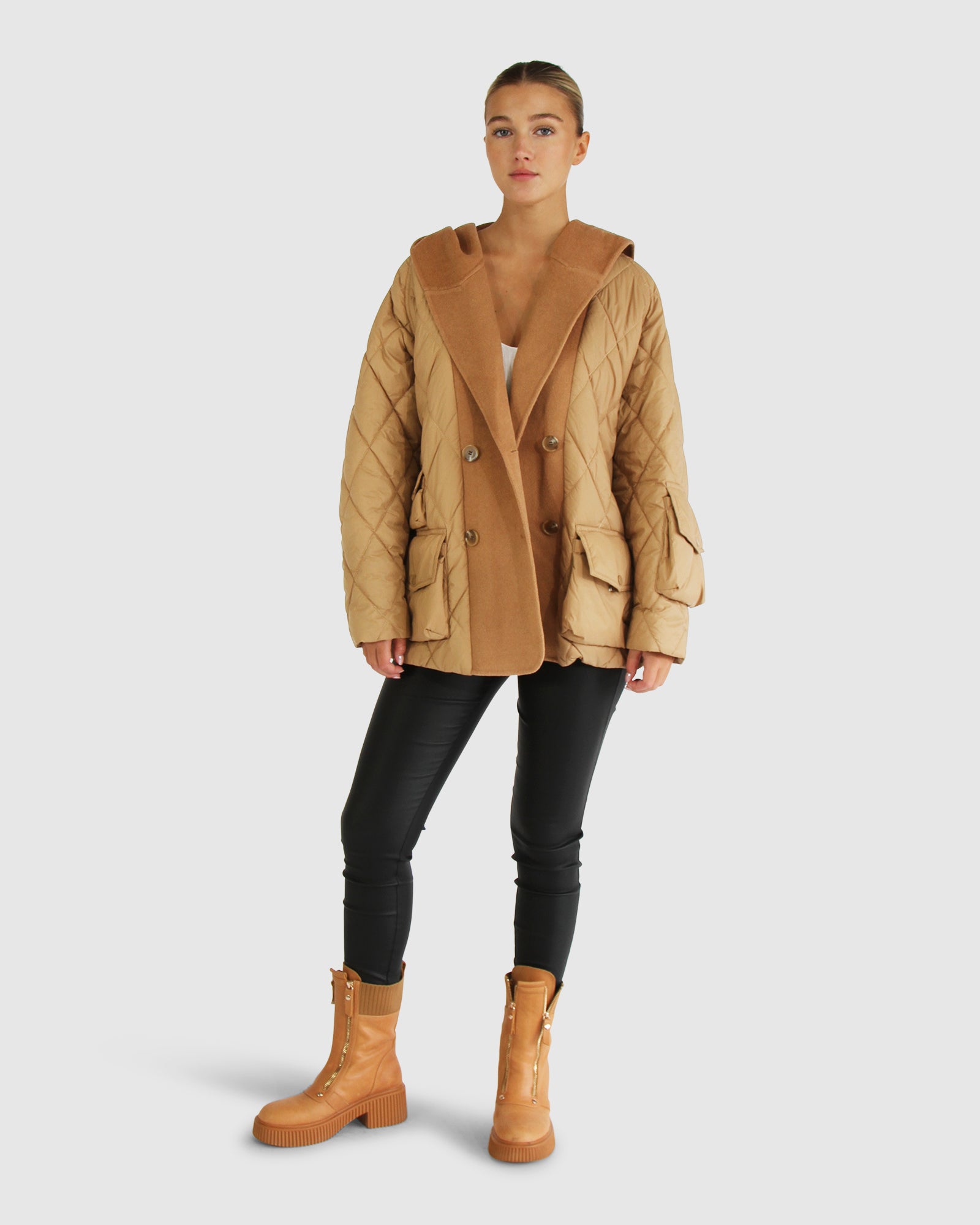 Only You Quilted Utility Jacket - Camel