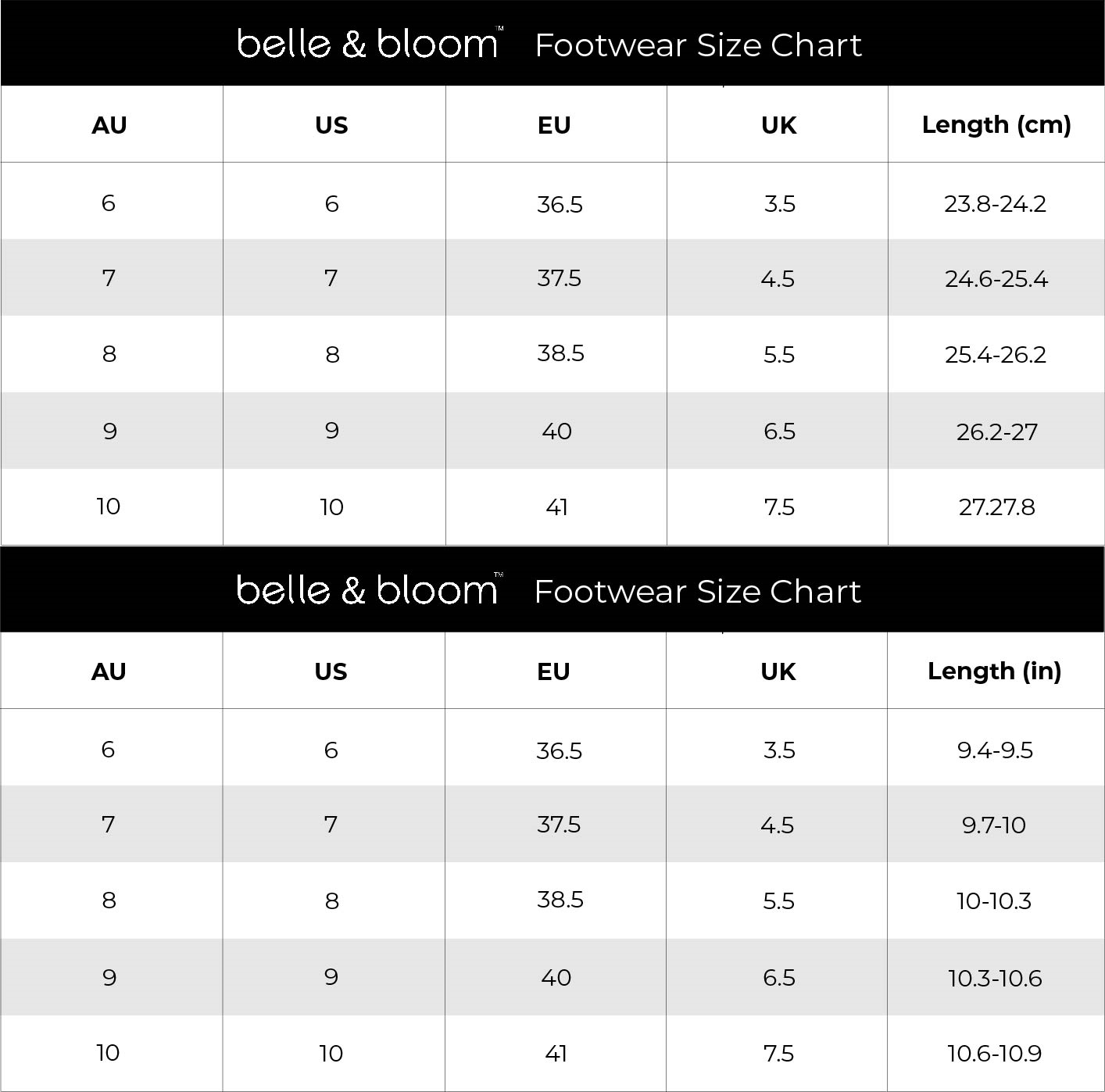 Size Charts