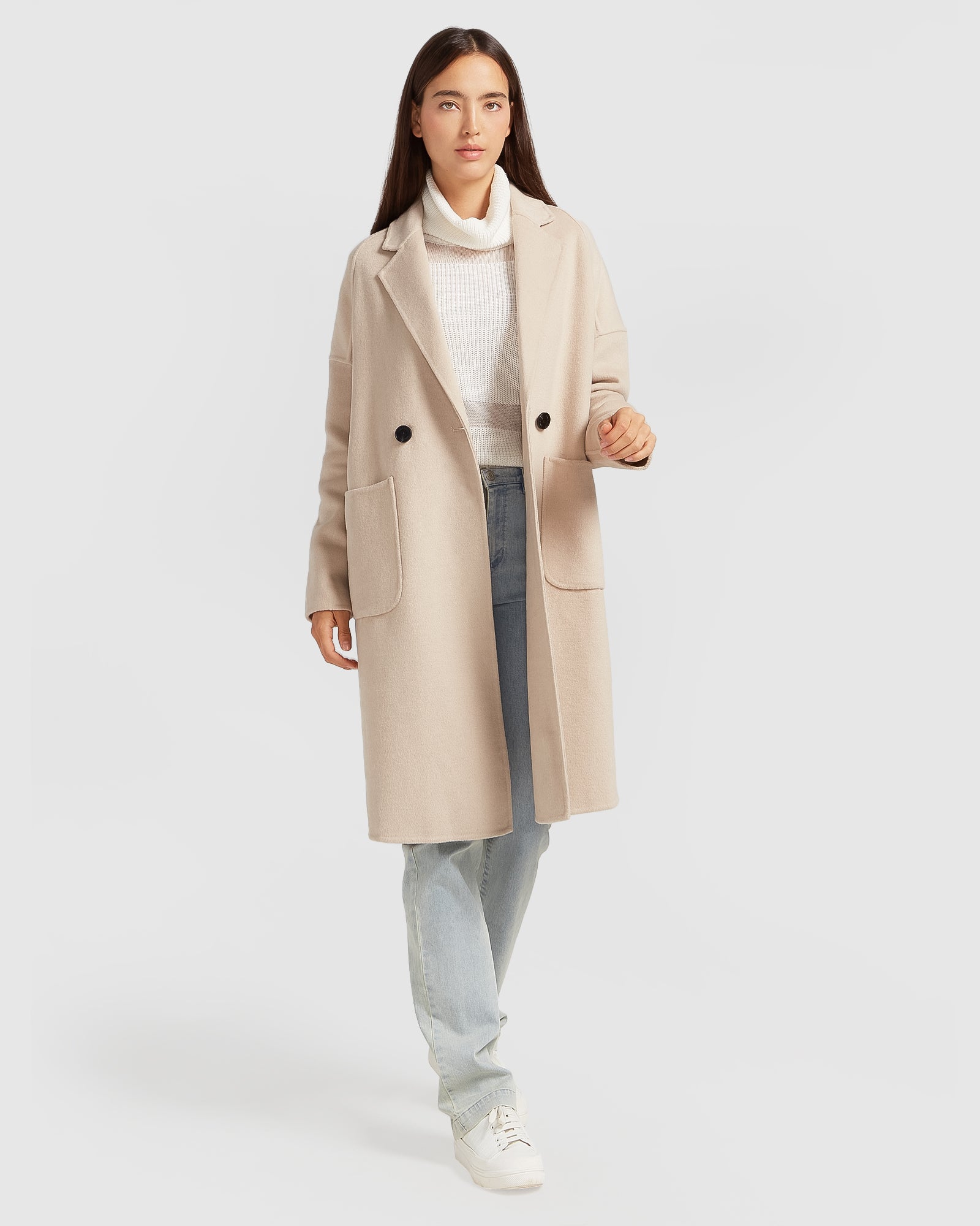  OLLOUM Contrasting Lamb Wool Padded Coat, Women