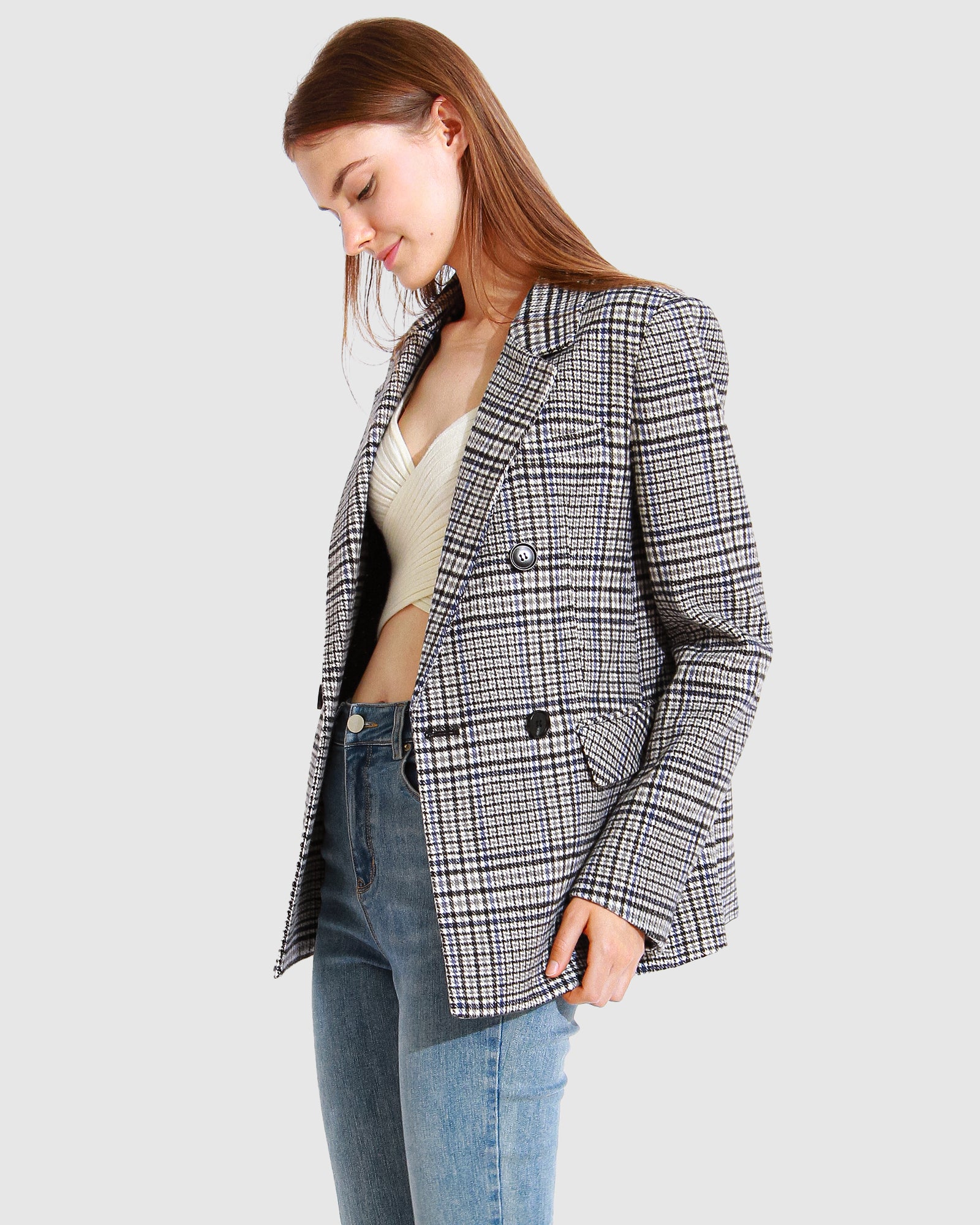 Piccadilly Wool Blend Plaid Blazer - Grey